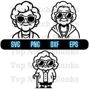 Old Lady Wearing Sunglasses Svg Old Lady With Glasses Png Elderly Woman Clipart Old Woman Vector Bundle Pack Commercial Use