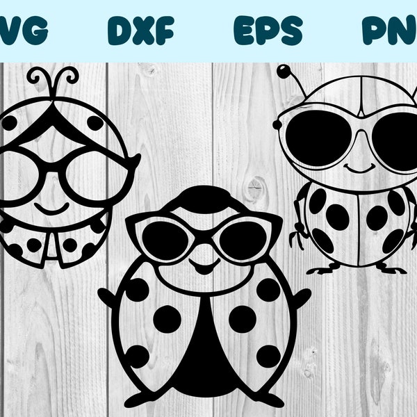 Lady Bug With Glasses Svg Lady Bug With Glasses Png Lady Bug With Glasses Clipart Lady Bug Vector Bundle Pack Commercial Use