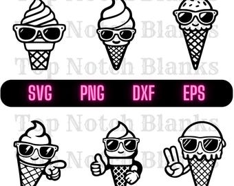 Ice Cream Cone With Glasses Svg Ice Cream With Sunglasses Png Ice Cream Wearing Glasses Clipart Ice Cream Vector Bundle Pack Commercial Use