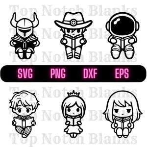 Personajes leyendo en pose sentada Svg Caballero leyendo Png Astronauta leyendo Clipart Vaquero leyendo Paquete de vectores Uso comercial