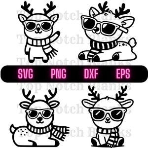 サングラスとスカーフをつけたトナカイ SVG スカーフをつけたトナカイ PNG トナカイ クリップアート トナカイ ベクター バンドル パック 商用利用