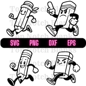 Pencil And Eraser Svg Cartoon Pencil And Eraser Png Eraser Chasing A Pencil Clipart Pencil And Eraser Vector Bundle Pack Commercial Use