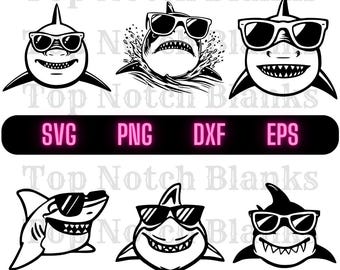 Vektor-Bundle mit Hai und Sonnenbrille (SVG, PNG, DXF, EPS) – Kommerzielle Nutzung