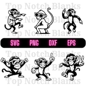 Dancing Monkey Clipart: Monkey with Glasses Vector Bundle (svg, png, dxf, eps)