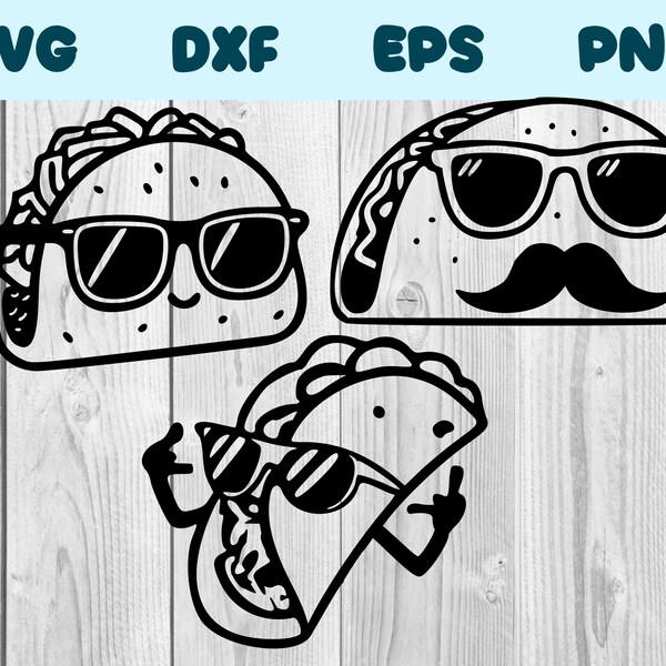 Taco With Glasses Svg Taco With Sunglasses Png Taco Wearing Glasses Clipart Taco Vector Bundle Pack Commercial Use