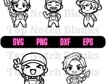 Chibi Farmer SVG Bundle: Farmer Clipart, Commercial Use (Digital Download