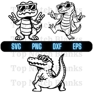 Aligator tańczący z okularami przeciwsłonecznymi Svg Aligator taniec Png tańczący aligator Clipart Aligator wektor pakiet pakietów do użytku komercyjnego