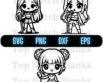 Popstar Svg Singer Girl Png Popstar Girl Clipart Singing Popstar Vector Bundle Pack Commercial Use
