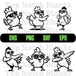 Paquete SVG de pollo bailando: Clipart de pollo con gafas de sol (uso comercial)
