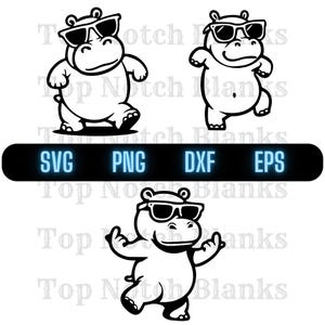 Nijlpaard dansen met zonnebril Svg Hippo Dance Png Dancing Hippo Clipart Hippo Vector bundelpakket commercieel gebruik