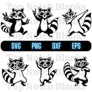 Tanzender Waschbär mit Sonnenbrille SVG PNG Clipart Bundle (kommerzielle Nutzung)