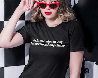 Pregúntame acerca de mi camiseta Top Four de Letterboxd / Movie Buff / Cinéphile Merch Gift