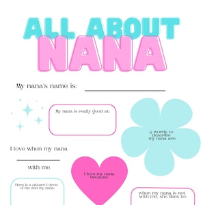 Nana Mother&#39;s Day Printable, All About Mom, All About Nana, Mother&#39;s Day Activity, Gift from Grandkids, Mother&#39;s Day Questions about Grandma