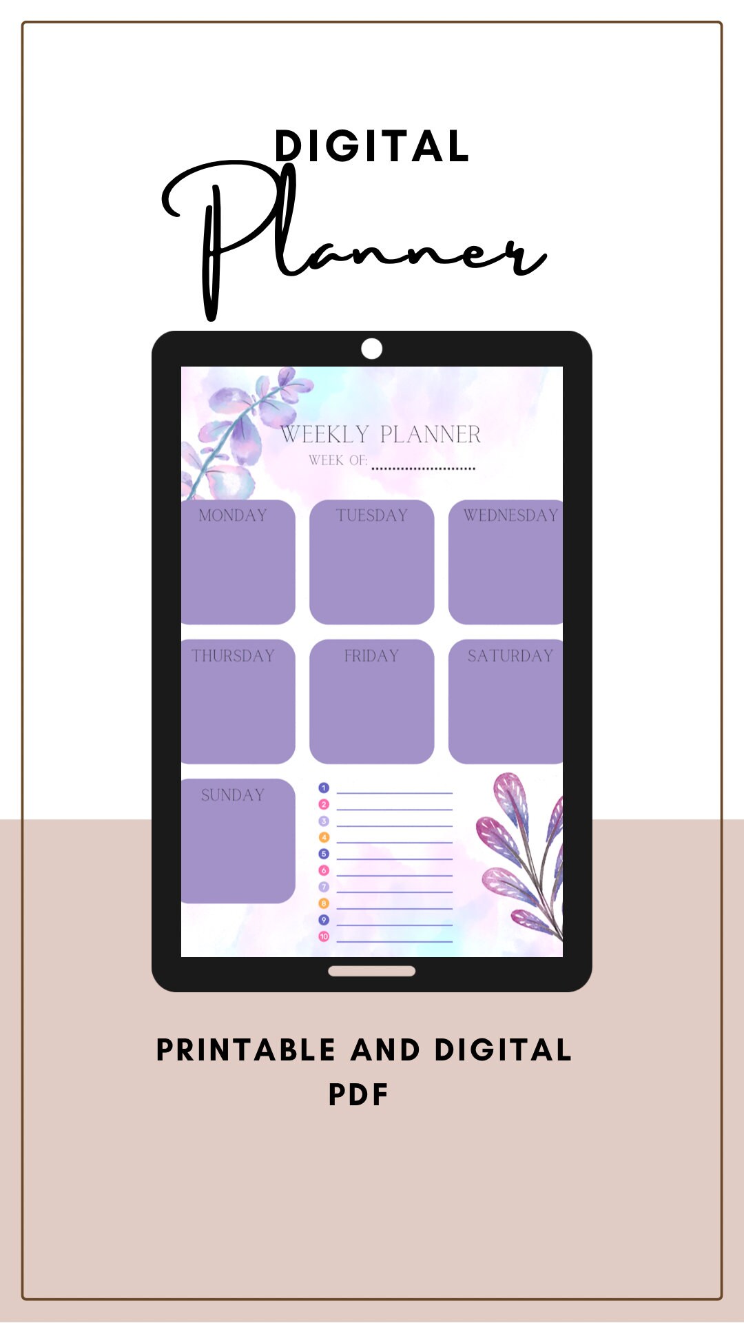 Weekly Planner PDF Printable Planner Digital Planner 7 Day Planner ...