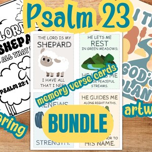 Psalm 23 Kid's Bundle, Psalm 23 Malseiten, Memory Vers Karten, druckbare Kunstwerk von Christian Kid, Bibel lernen, Bibel Malseiten
