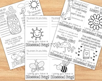 Prayer Cards For Kids, Encouragement Cards For Children, Sunday School Coloring Prayer Cards, Christian Prayer Cards
