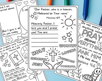 Printable Prayer Coloring Kid's Morning Activity, The Lord's Prayer Kids, Bible Coloring Pages, Children's Prayer Coloring Pages