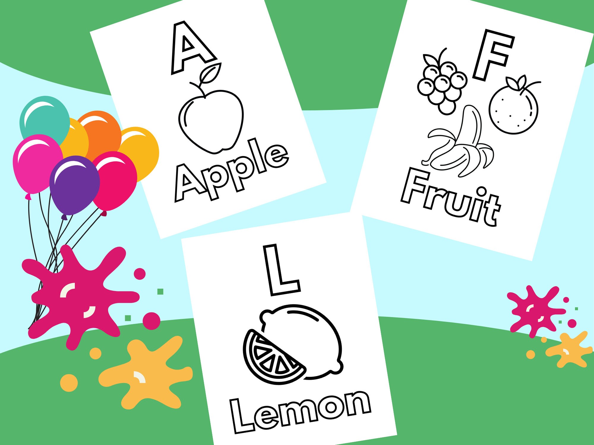 Printable Coloring Pages, A-Z Alphabet PDF Pages, Coloring Pages for