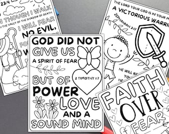 Faith Over Fear Bible Coloring Pages For Children, Coloring Scripture Pages, Christian Kid's Printable, Faith Printable For Children