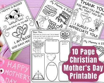 May include: A printable 10-page Christian Mother's Day activity booklet with coloring pages and fill-in-the-blank activities. The cover features a pink background with the text "10 Page Christian Mother's Day Printable".
