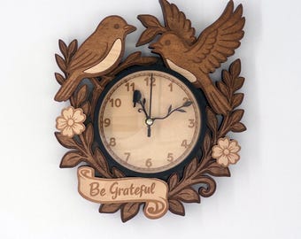Personalized Bird Clock – Engraved Wooden Nature Art