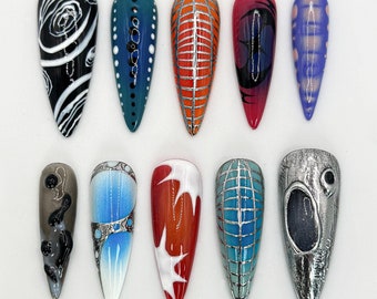 Custom Abstract Press-On Nails | Handmade Geometric Nail Art | Unique Handpainted Design | Custom Handpainted Nails | JB658HK
