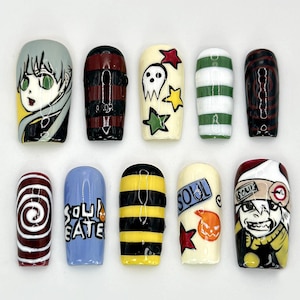 Soul Eater Anime Press-On Nails | Artistic Anime Nails with Iconic Characters | Anime-Inspired Soul Eater Design | For Anime Fans | JB601HC
