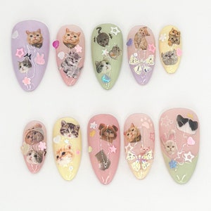Cute Kitty and Bow fall press on nails | Perfect for Pet Lovers | Kawaii Cat-Themed Press On Nails for Cute Style| Handmade Design |JB644LK