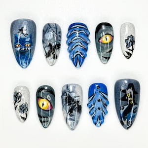 KPop Demon Hunters Press On Nails | Moonlit Demon Forest Nail Art | Handmade Fantasy KPop Nail | Long Stiletto Demon Hunter Nails | JB108HC