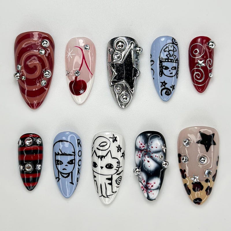 Funky Red Nails - Etsy