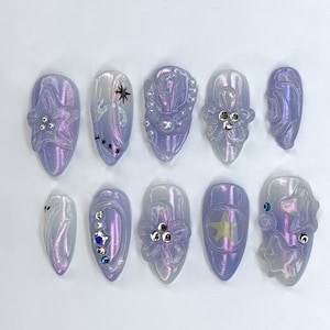 天体銀河プレスオンネイル | ホログラフィック 3D ネイルアート | 夢のようなオーシャンパールアクリルネイル | マーメイドファンタジーネイルチャーム | 星 | JB416Y