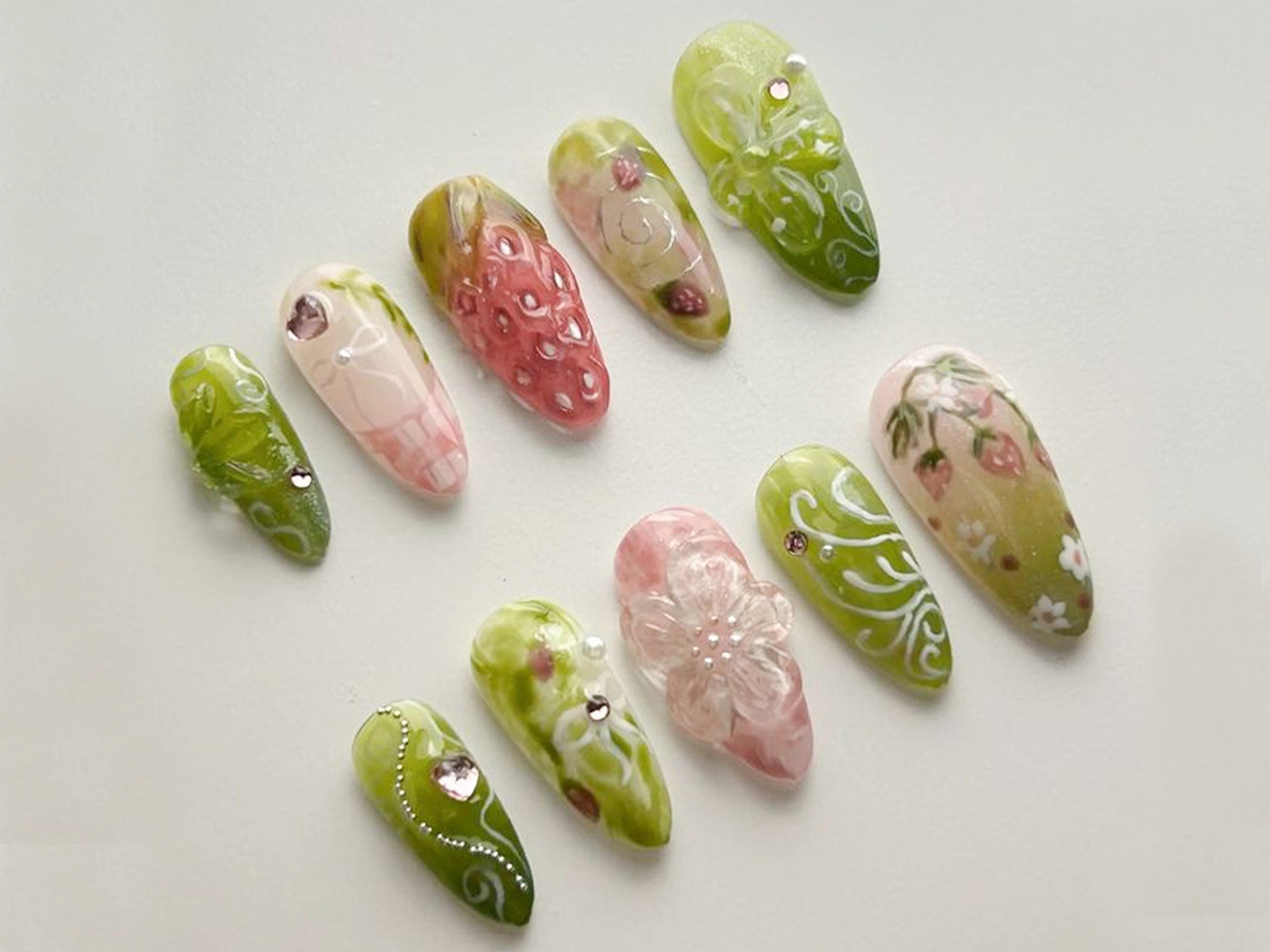 Dreamy Strawberry Garden Nails Stand Out With 3D Gel Nail Set Floral and  Strawberry Patterns Dreamy Garden on Your Fingertips JB94S - Etsy