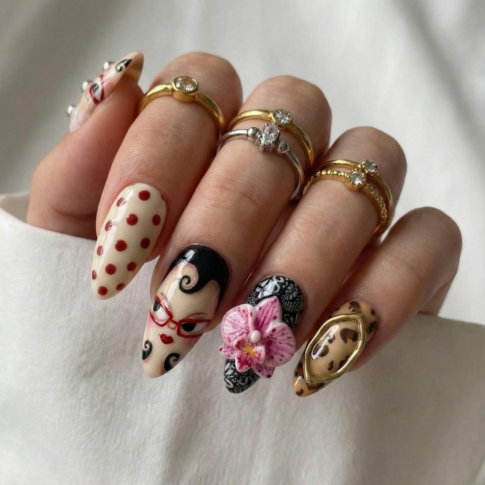 Vintage Doll Press on Nails | Retro Polka Dot & Leopard Nail Art