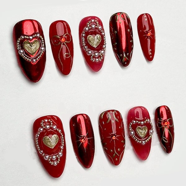 Christmas Fake Nails Etsy