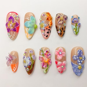 3D Dry Orchard Garden Press On Nails | Almond Nails | Custom Handpainted Acrylic Spring Fake/False Nail, Floral Nails |Dreamy Nails |JB440SH