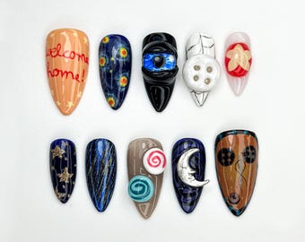 Other World Fantasy Press On Nails | Spooky Button Eye Nail Art | Handmade Horror Nails | 3D Gothic Nail Set | Creepy Halloween Nail|JB868HK