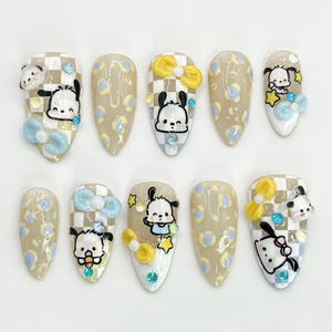 Uñas postizas con forma de cachorro kawaii / Diseño de uñas con personajes adorables / Juego de uñas con dibujos animados hecho a mano / Uñas kawaii en 3D / Diseño de uñas hecho a mano / JC672HC