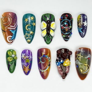 Cosmic Fantasy Press On Nails | Cosmic Star Moon Nail Art Set | Moon Star 3D Press Ons | Galaxy Vibe | Night Sky Design | JB728HC