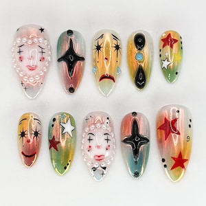 Artistic Clown-Themed Nail Art |  Bold and Vibrant Carnival-Inspired Design | Unique and Artistic Nail Design| Limited Edition|JB578HK