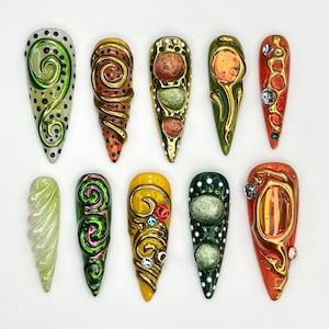 Colorful 3D Texture Press On Nails | Eye Art Fake Nails | Funky Gold Accent Nail Art | Color Pop Press Ons | Luxury Nails | JB847HC