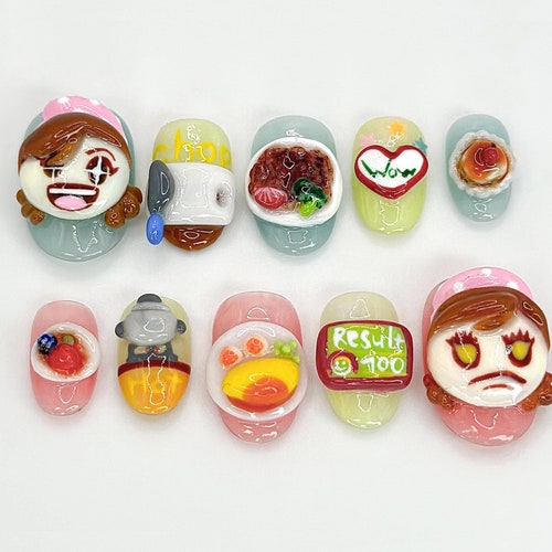 3D Cooking Mama Press on Nails | Fun Food & Character Nail Art