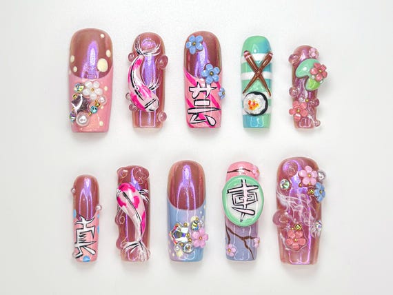 Sakura Japanese-inspired Press on Nails | 3D Floral & Lantern Nail