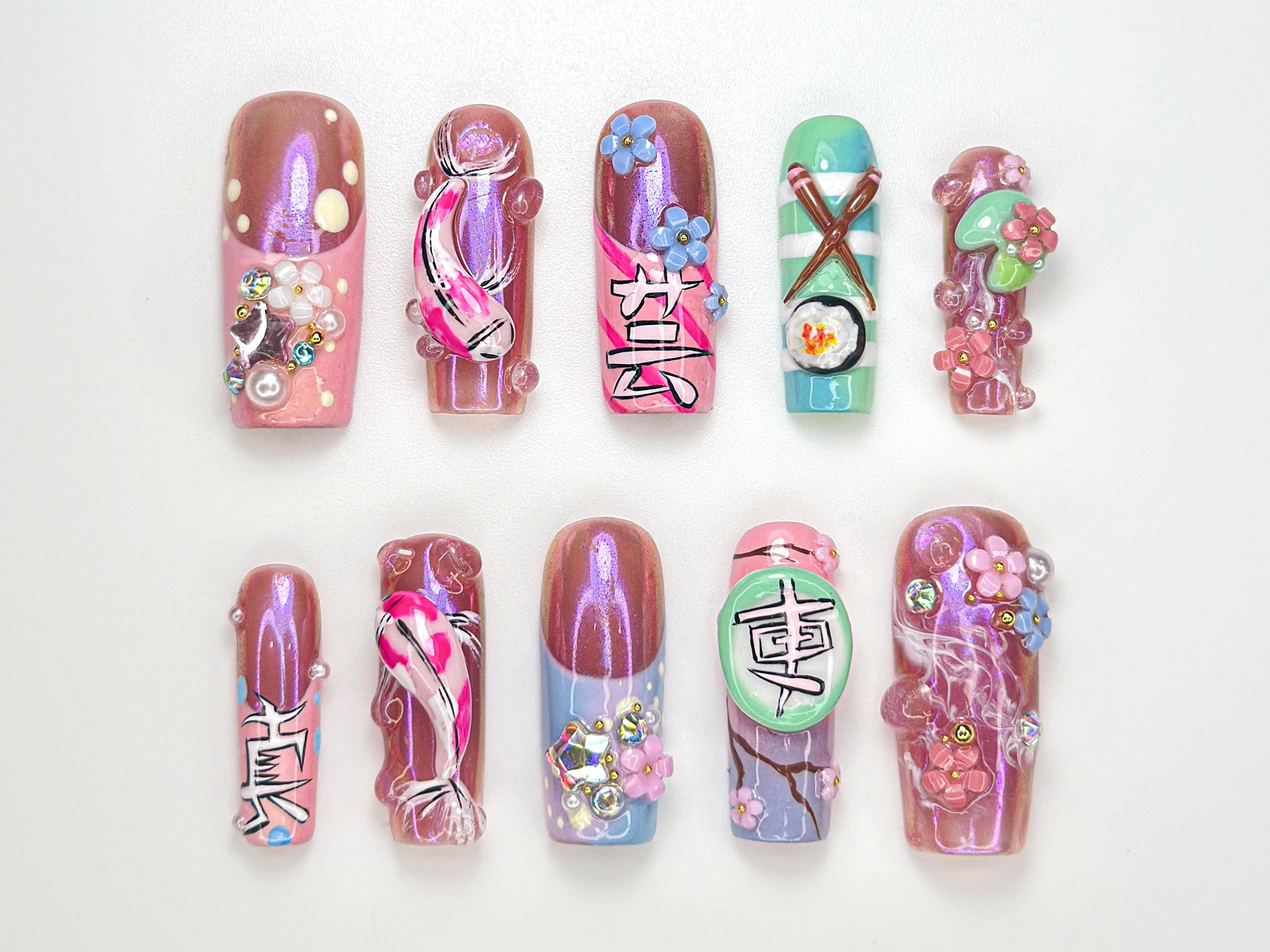 Sakura Japanese-inspired Press on Nails | 3D Floral & Lantern Nail