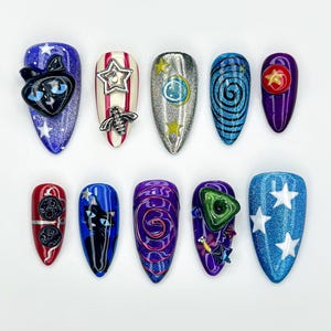 Unique Cosmic Galaxy Press On Nails | Metallic Space Theme Nails | Starry Night Press Ons | Handmade Cosmic Nails | Celestial Nails |JB965HC