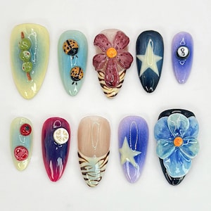 3D Floral & Fruit Press On Nails | Durable and Stylish False Nails | Vegan and Cruelty-Free Nail Set | Unique Nail Art | JB526HK