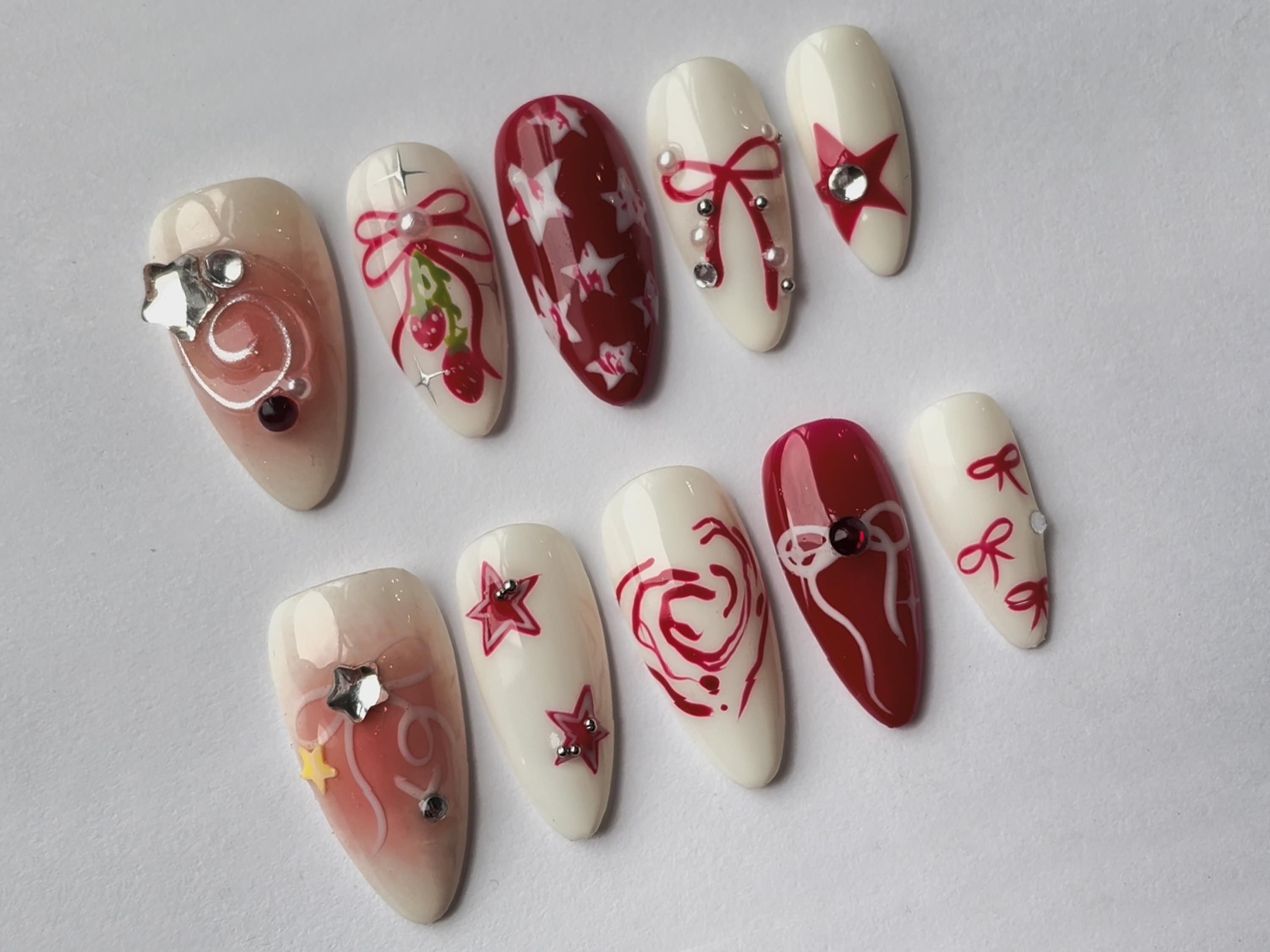 Y2k-inspired Press on Nails | Y2k Nail Set With Elegant Motifs