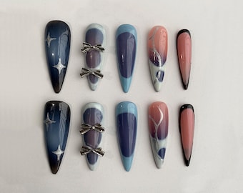 Unique French Tip Press On Nails | Elegent Frenchie Nail Set | Aura Colorful Ombre GelxNail | Auras Nails | Fake Nails | Cute Nails | JC112A