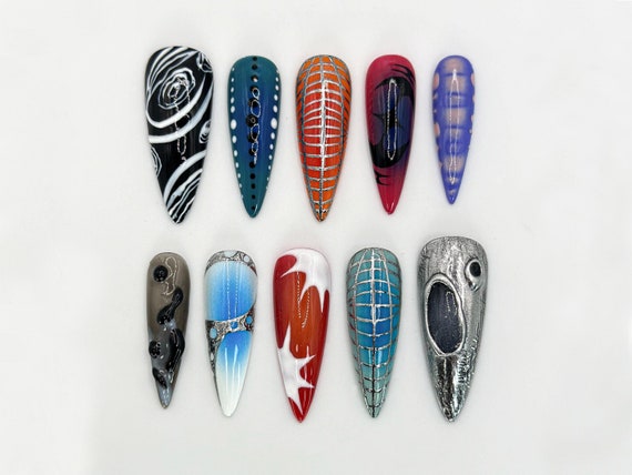 Custom Abstract Press-On Nails | Handmade Geometric Nail Art | Unique Handpainted Design | Custom Handpainted Nails | JB658HK