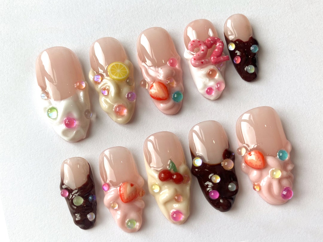 Customizable Birthday-themed Press on Nails Set Age Option Colorful and