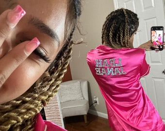 Custom Pjs/Hot Pink Pjs/Customized Pjs/Custom Pajamas/Bling Pajamas/Custom PJ Sets/Rhinestone PJ Sets/Bridesmaid Pj Sets/Custom Pjs/Pink